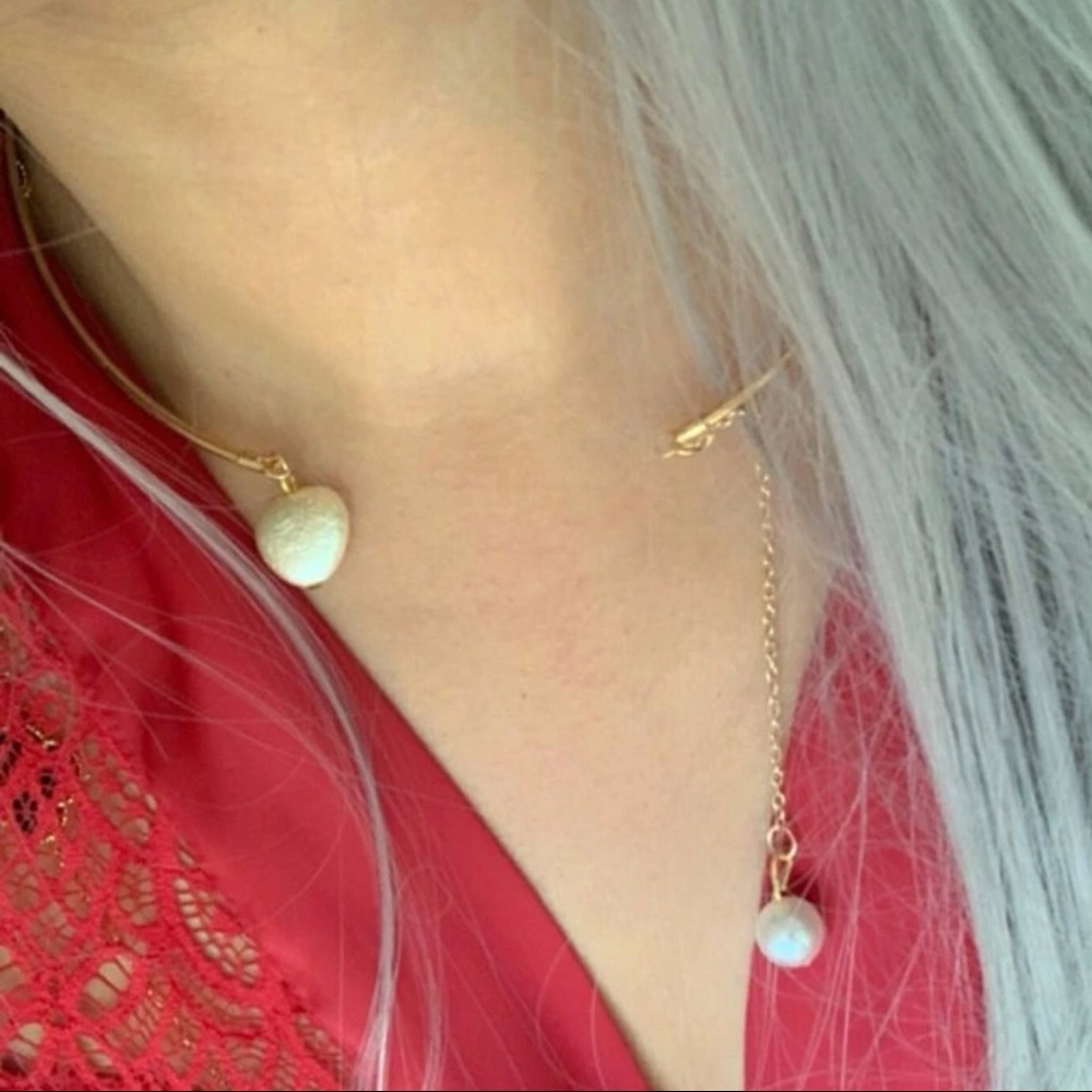 💥3for$28 New Faux Pearl Open Cuff Heart Necklace Drop Pearl Statement Necklace - Picture 5 of 15